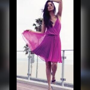 Akiko Pleated Mini Dress Fuscha